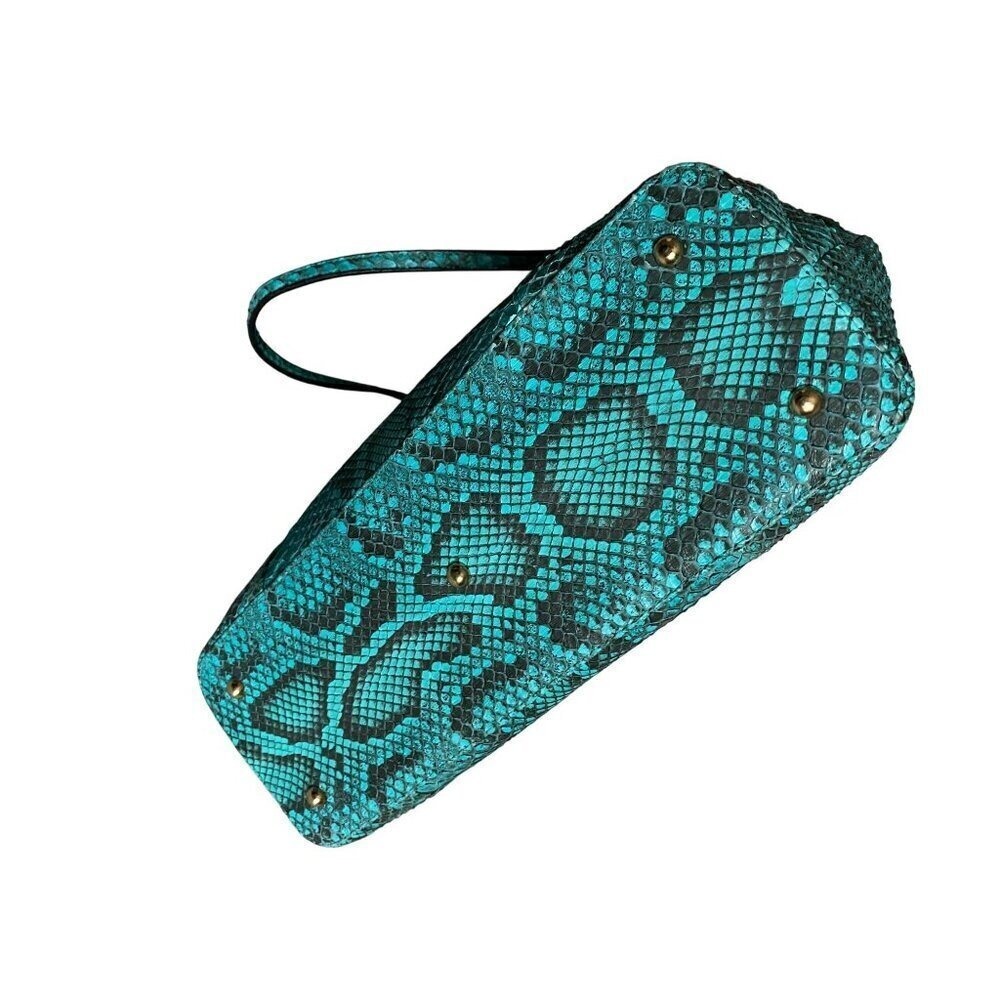 Lucchese Python Leather Tote Bag Turquoise Black Western Luxury Shoulder Bag - Picture 5 of 13